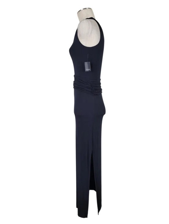 Tahari Luka Maxi Dress Size XS Black Twisted Straps Ruched Waist 22" Slit New - Picture 4 of 11